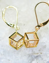 14K Yellow Gold Plated 925 Sterling Silver Open Cube Earrings with Pink Cubic Zirconia by Mc9vn | Gift for Her | Ship from US |