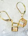 14K Yellow Gold Plated 925 Sterling Silver Open Cube Earrings with Pink Cubic Zirconia by Mc9vn | Gift for Her | Ship from US |