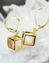 14K Yellow Gold Plated 925 Sterling Silver Open Cube Earrings with Pink Cubic Zirconia by Mc9vn | Gift for Her | Ship from US |