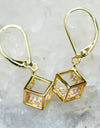 14K Yellow Gold Plated 925 Sterling Silver Open Cube Earrings with Pink Cubic Zirconia by Mc9vn | Gift for Her | Ship from US |