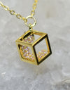 14K Yellow Gold Plated 925 Sterling Silver Open Cube Charm Adjustable Bracelet w/ Pink Cubic Zirconia by Mc9vn |Gift for Her | Ship from US|