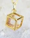 14K Yellow Gold Plated 925 Sterling Silver Open Cube Pendant Adjustable Chain Necklace w/ Pink Cubic Zirconia by Mc9vn | Gift for Her |