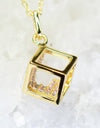 14K Yellow Gold Plated 925 Sterling Silver Open Cube Pendant Adjustable Chain Necklace w/ Pink Cubic Zirconia by Mc9vn | Gift for Her |