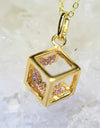 14K Yellow Gold Plated 925 Sterling Silver Open Cube Pendant Adjustable Chain Necklace w/ Pink Cubic Zirconia by Mc9vn | Gift for Her |