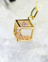 14K Yellow Gold Plated 925 Sterling Silver Open Cube Pendant Adjustable Chain Necklace w/ Pink Cubic Zirconia by Mc9vn | Gift for Her |