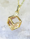 14K Yellow Gold Plated 925 Sterling Silver Open Cube Pendant Adjustable Chain Necklace w/ Pink Cubic Zirconia by Mc9vn | Gift for Her |