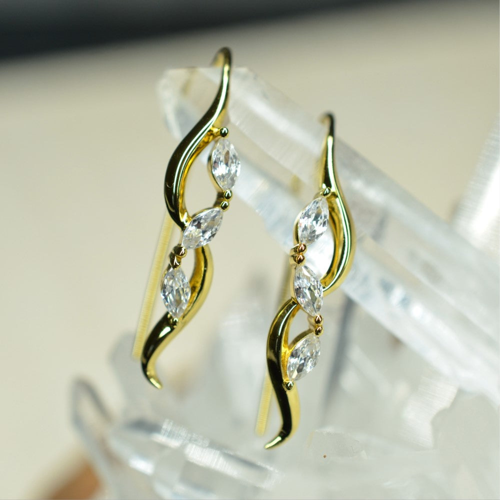 925 Sterling Silver 14K Gold Plated Dangling Twisted Motif Earrings with Marquise Cubic Zirconia by Mc9vn | Gift for Her | Ship from US |