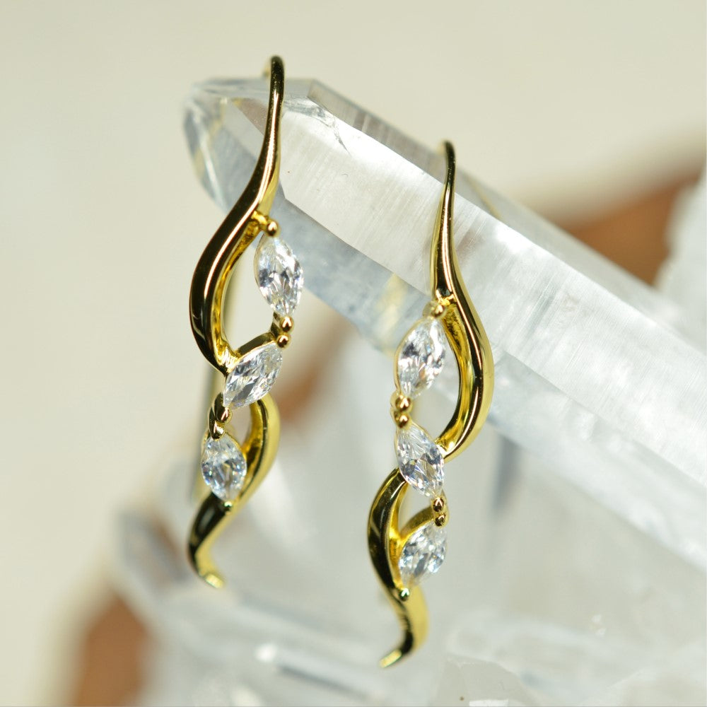 925 Sterling Silver 14K Gold Plated Dangling Twisted Motif Earrings with Marquise Cubic Zirconia by Mc9vn | Gift for Her | Ship from US |