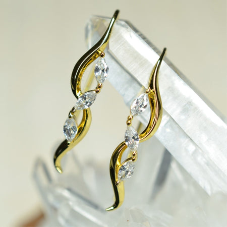 925 Sterling Silver 14K Gold Plated Dangling Twisted Motif Earrings with Marquise Cubic Zirconia by Mc9vn | Gift for Her | Ship from US |