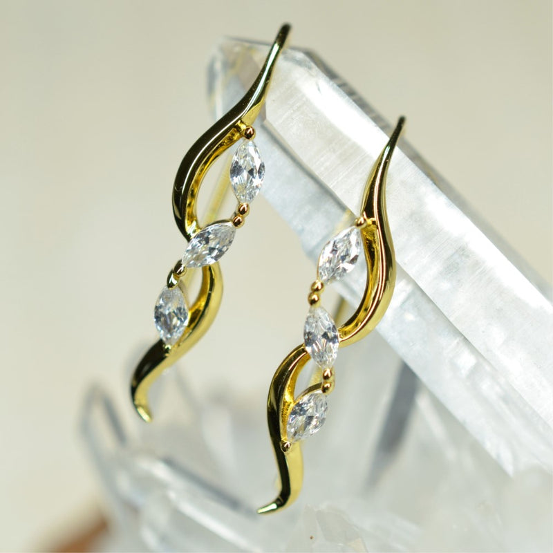 925 Sterling Silver 14K Gold Plated Dangling Twisted Motif