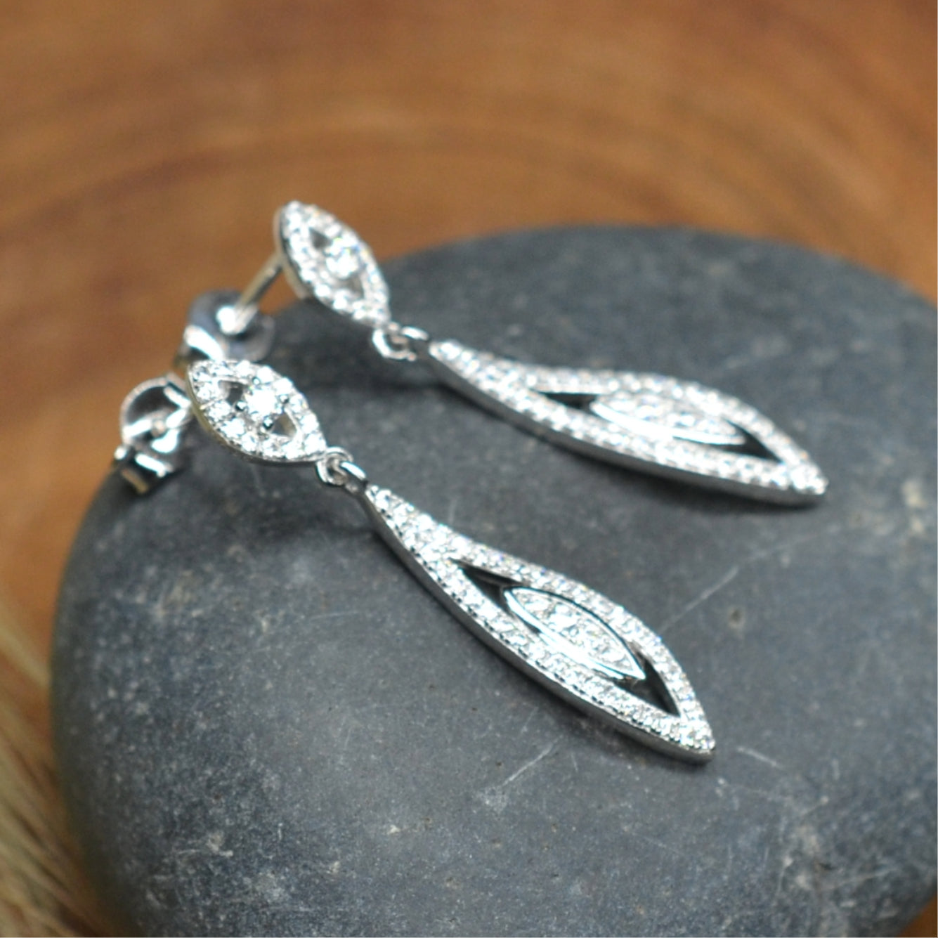 Marquise Motif Dangling 925 Sterling Silver Platinum & Rhodium Plated Earrings w/ Cubic Zirconia by Mc9vn | Gift for Her | Ship from US |