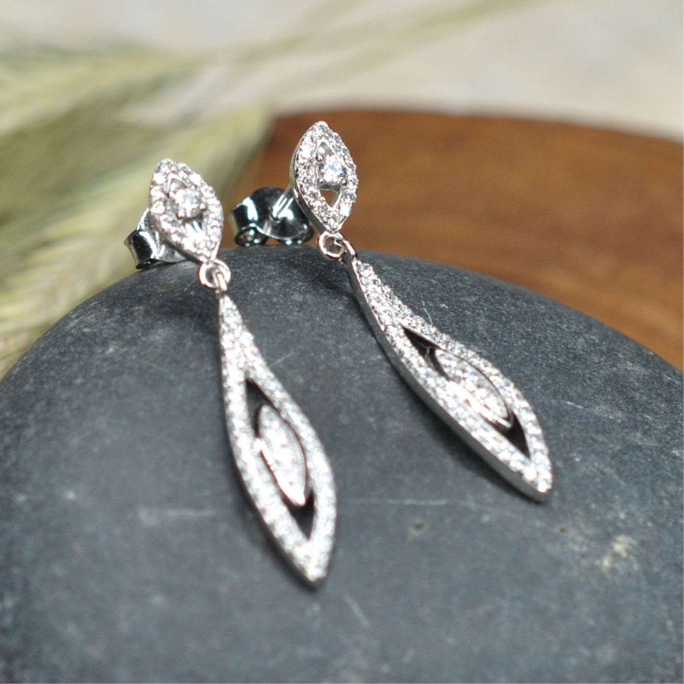 Marquise Motif Dangling 925 Sterling Silver Platinum & Rhodium Plated Earrings w/ Cubic Zirconia by Mc9vn | Gift for Her | Ship from US |