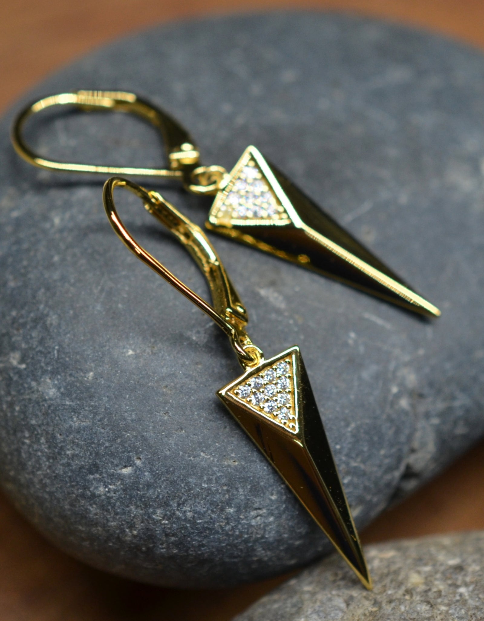 925 Sterling 14K Yellow Gold Plated Dangling Triangle Pyramid Silver Earrings  with Cubic Zirconia by Mc9vn | Gift for Her | Ship from US |