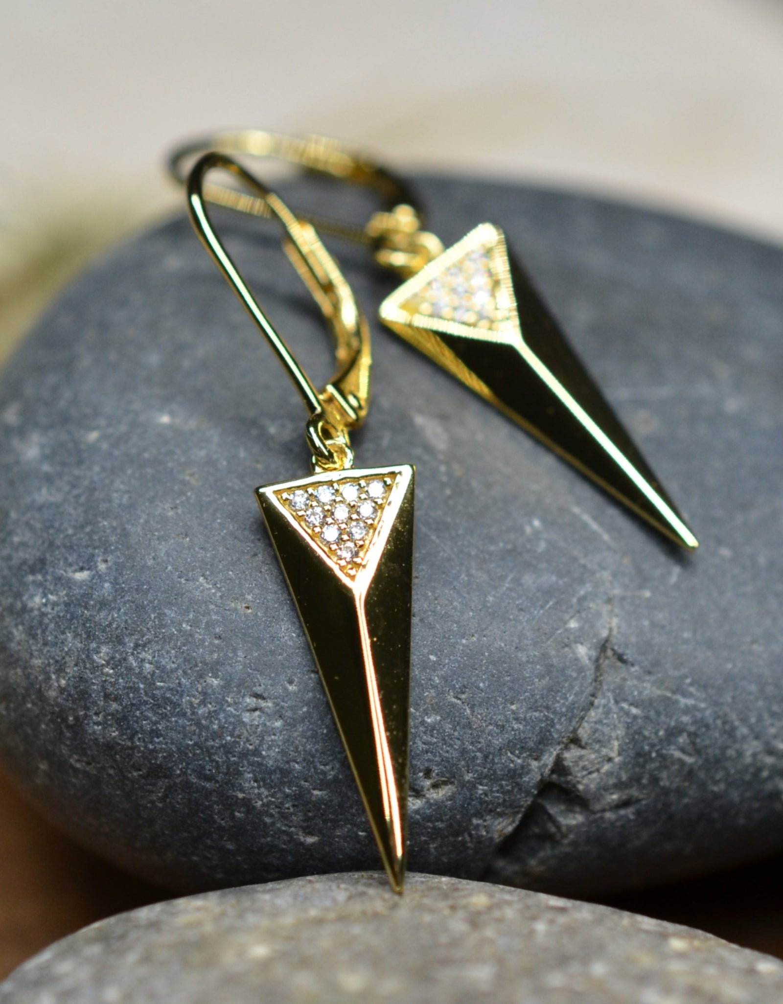 925 Sterling 14K Yellow Gold Plated Dangling Triangle Pyramid Silver Earrings  with Cubic Zirconia by Mc9vn | Gift for Her | Ship from US |