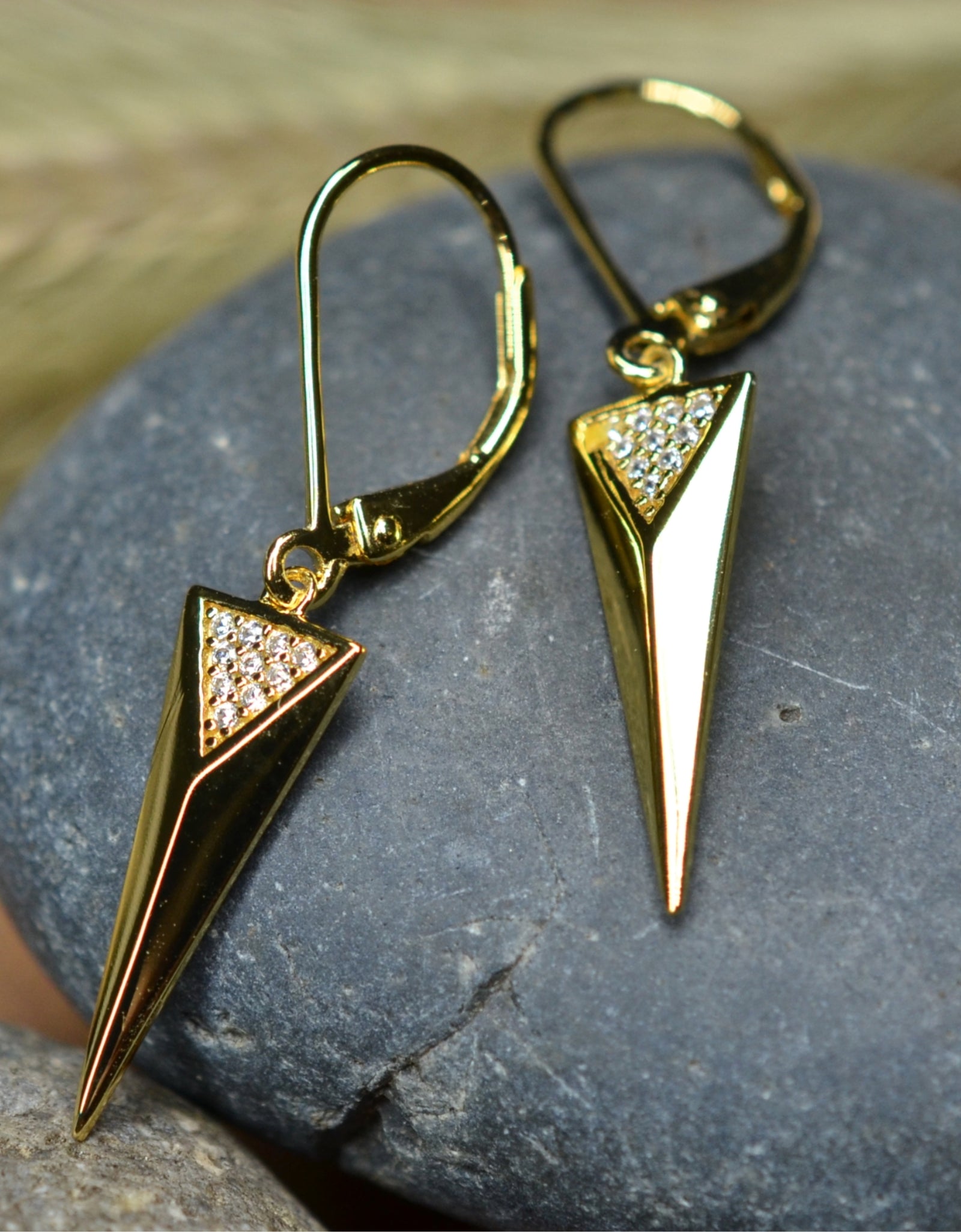 925 Sterling 14K Yellow Gold Plated Dangling Triangle Pyramid Silver Earrings  with Cubic Zirconia by Mc9vn | Gift for Her | Ship from US |