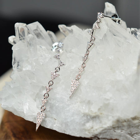 925 Sterling Silver Platinum & Rhodium Plated Long Dangling Triangles Earrings with Cubic Zirconia by Mc9vn | Gift for Her | Ship from US |