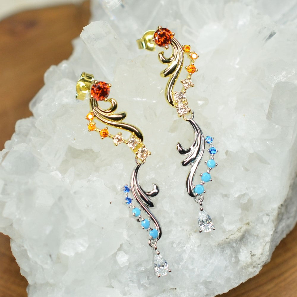 925 Sterling Silver Two Tone Dangling Earrings Platinum and