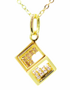 14K Yellow Gold Plated 925 Sterling Silver Open Cube Pendant Adjustable Chain Necklace w/ Pink Cubic Zirconia by Mc9vn | Gift for Her |