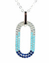 50cm Platinum Plated Blue Oval W/ CZ 925 Sterling Silver Pendant w/ Adjustable Chain Necklace by Mc9vn