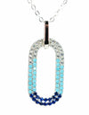 50cm Platinum Plated Blue Oval W/ CZ 925 Sterling Silver Pendant w/ Adjustable Chain Necklace by Mc9vn