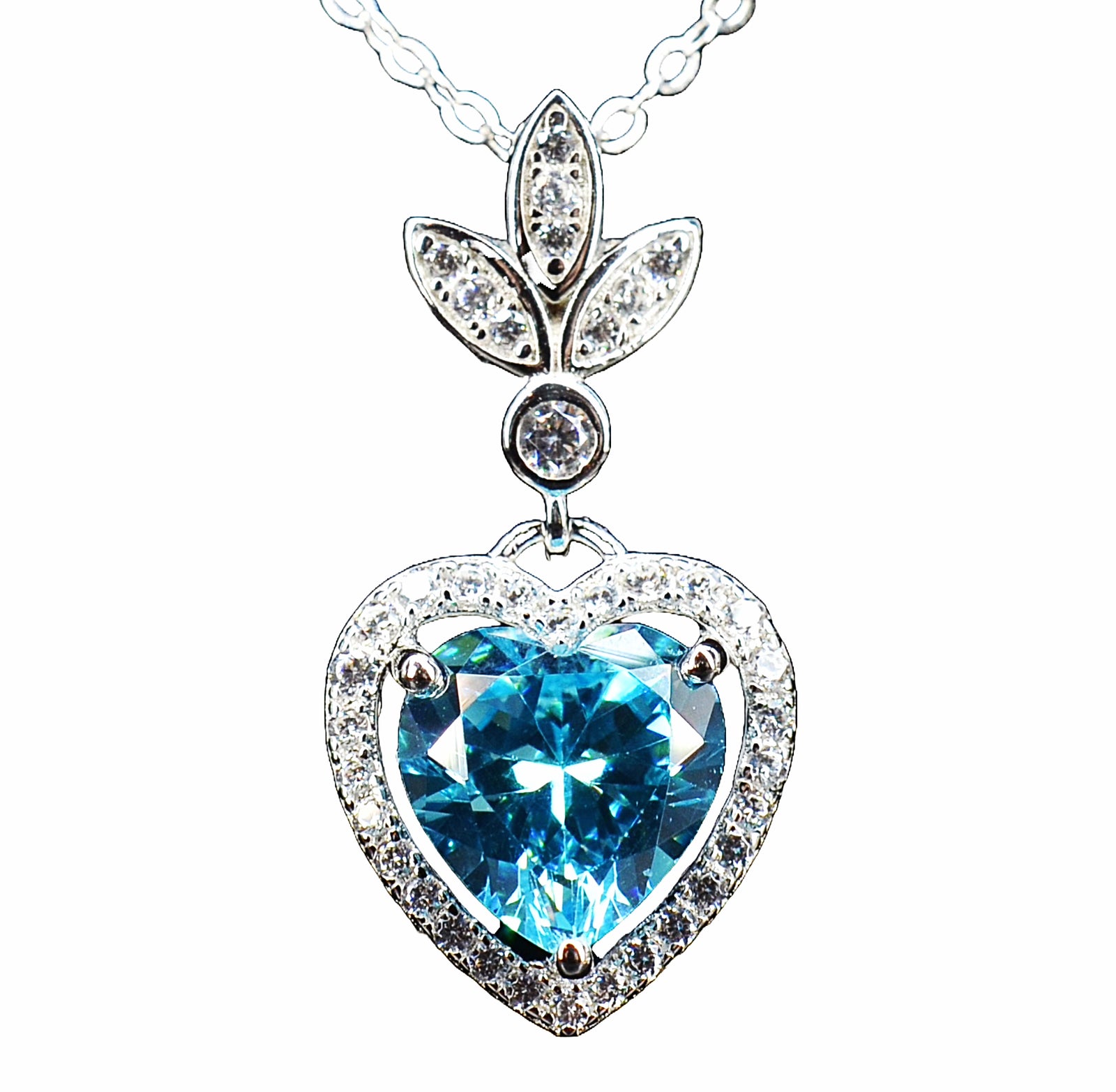 Heart Shaped 925 Sterling Silver Blue Cubic Zirconia Platinum Plated Pendant Adjustable Chain Necklace by Mc9vn | Gift for Her |