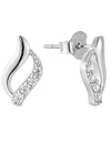 925 Sterling Silver Stud Earrings Platinum Plated Leaf Motif Cubic Zirconia