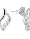 925 Sterling Silver Stud Earrings Platinum Plated Leaf Motif Cubic Zirconia